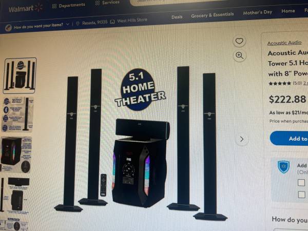 Sistema de altavoces Acoustic Audio AAT1003 Bluetooth Tower 5.1 para cine en casa - $75 (West Hills)63471467396353124