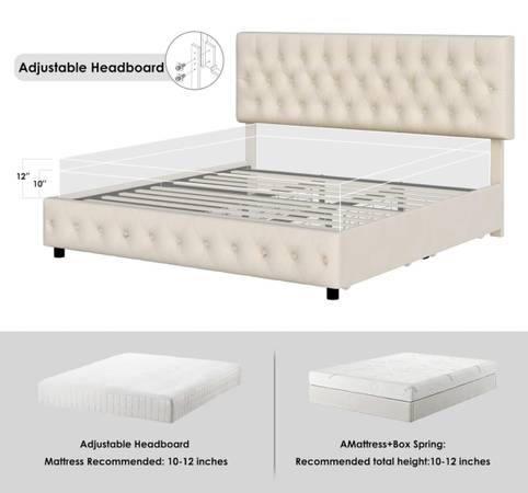 Keyyluv Modern Upholstered Bed Frame with 4 Storage Drawers, Button Tufted Headb - $100 (Atlanta)63470458059907124