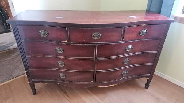 large vintage chest of drawers and triple mirror 1