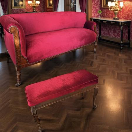 Ruby merlot 2p imprt french silk velvet vintage settee sofa bench 1