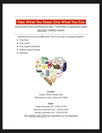 Free food, sipplies, and donations (Wilson)64210262178305120
