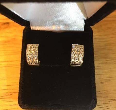 Yellow GOLD White Sapphire Earrings 1