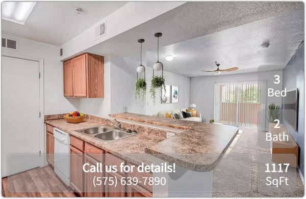 $1,015 / 3 habitaciones - 1117 pies² - Un lugar acogedor para ti y tus mascotas. ¡Amigable con mascotas! (Las Cruces)63687931933313120