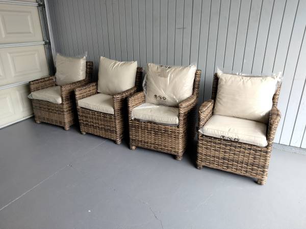 4 outdoor patio woven club chairs with cushions 1