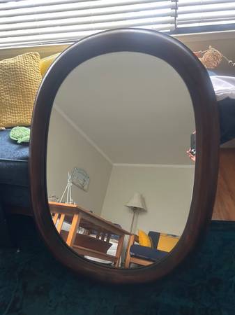 oval wooden framed mirror, heavy 1