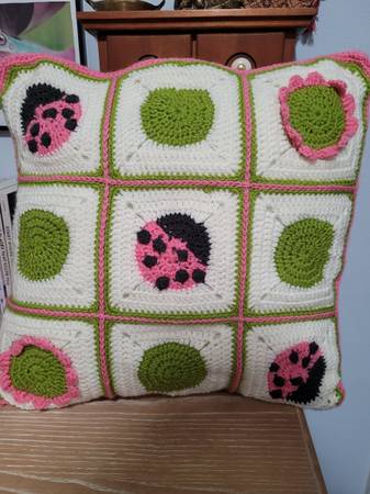 Pink LadyBug Pillow- 18" Handmade Crocheted - $45 (Columbia)63471026497793120