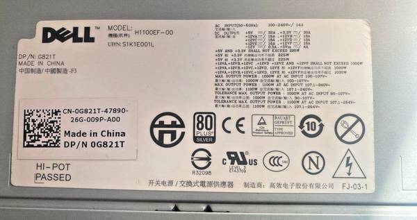 Dell 1000W Power Supply For T7500 - G821T / 0G821T / H1100EF-0 - $7063470989732611121