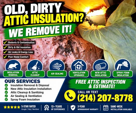 ATTIC INSULATION REMOVAL & CLEANUP – FREE ESTIMATES | DFW 1