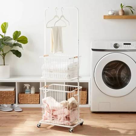 Metal Laundry Station with Basket and Hamper - White 1