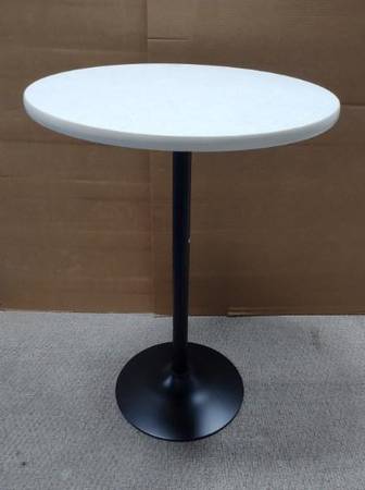 2 White 30 x24 Oval Top Table w/New 40h Bar Height Black Metal Base 1