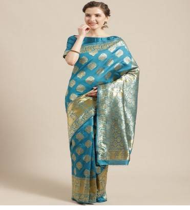 Saree mall Blue & Golden Woven Design Banarasi Saree 1