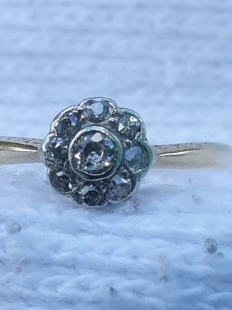 104 year old Diamond Ring. 18K. Old mine cut diamonds.Excellent Cond. 1