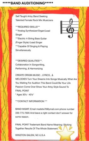 BAND need right   FemaleArtsy ele.Bassguitar &keyboard musicians 1
