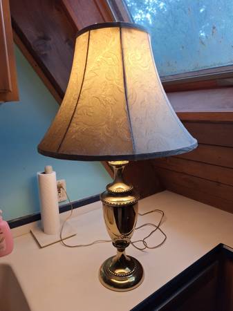 2 Solid Brass Table Lamps With Textured Floral Design Shade 1