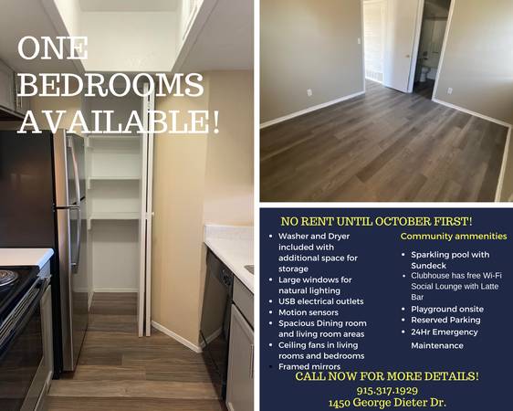 Move-In Ready! 1 & 2 Bed Apts – Promo Rent + No Rent ‘til Oct! 1