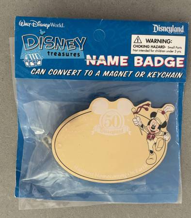 disneyland 50th Mickey name badge pin magnet keychain 1