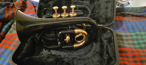 Trompeta de bolsillo Jupiter negra/dorada con estuche y boquilla JPT-416 - $375 (rohnert pk / cotati)63470792499203121