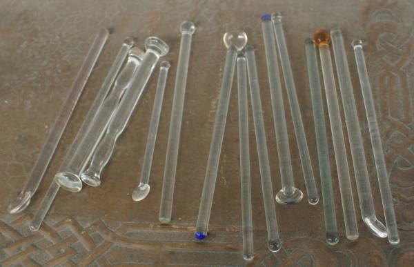 15 Vintage Clear Glass Cocktail Muddler Swizzle Sticks CAFE BOULEVARD, 1