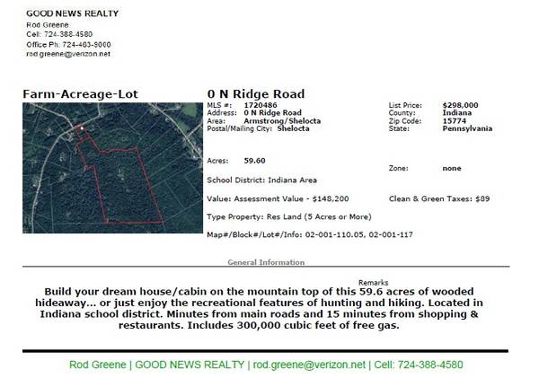 $298,000 59.6 ACRES of VACANT LAND (Shelocta)63836542942465121