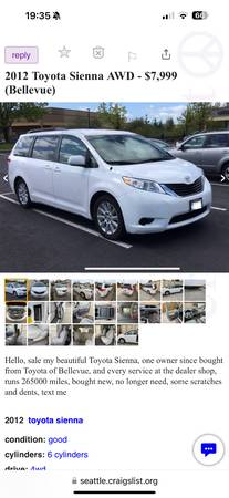 2012 Toyota Sienna LE AWD one owner - $7,999 (Bellevue)63617918575107120