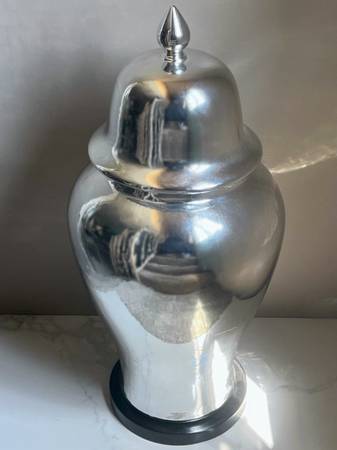 Timothy Oulton Ceramic Giant Silver Chrome Ginger Jar 36" Tall 1