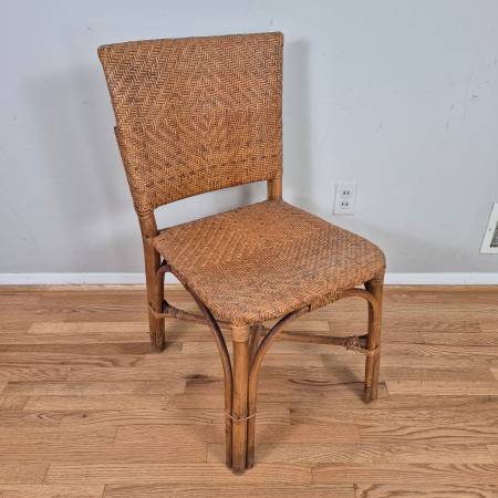 1960s Natural Bamboo and Woven Rattan Wicker Dining Side Accent Chair 1
