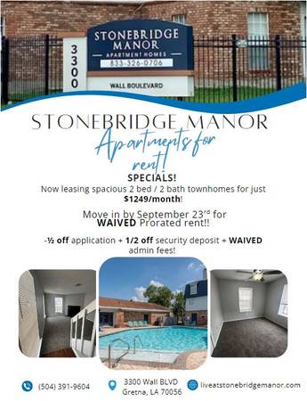 $1,249 / 2br - 0960ft2 - Stonebridge Manor SPECIALS! (Gretna)63792268578179120