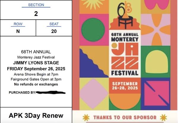 Monterey Jazz Festival -- Arena Tickets with VIP Parking 1
