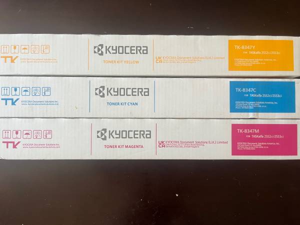 Brand New Kyocera Toner Cartridges (3) TK-8347 Y, C and M 1