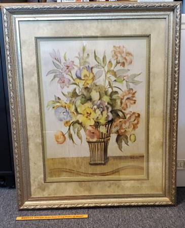 Framed print. Flowers in square vase. 1