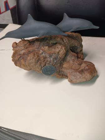 Vintage John Perry Dolphin Sculpture Figurine on Driftwood 4in art 1