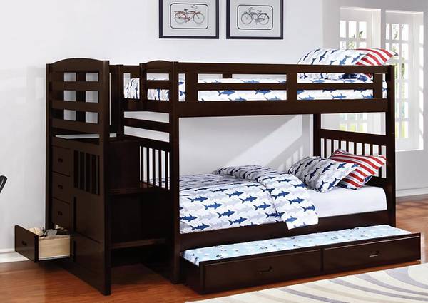 ***New Cuppuccino finish Twin/Twin Bunk bed with drawers on side. 1