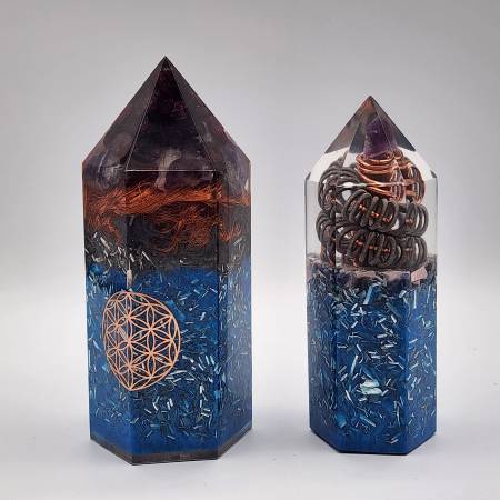 Orgonite Hexagon Towers Set – Amethyst, Garnet & Sodalite Energy Gener 1