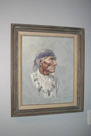 🎨 Portrait of Elderly Native American Man – Signed “Colprit” 1