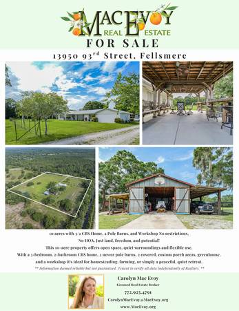 $799,000 10-Acre Retreat in the Heart of Fellsmere! Rare Find! PRICE REDUCED!!63899126365187120