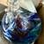 HAND-BLOWN GLASS ORNAMENT-CLEAR W PURPLE/BLUE/WHITE/PINK/YELLOW DROPS 4 thumbnail