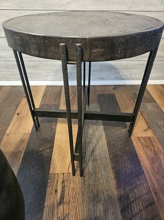 2 round gray end tables 1