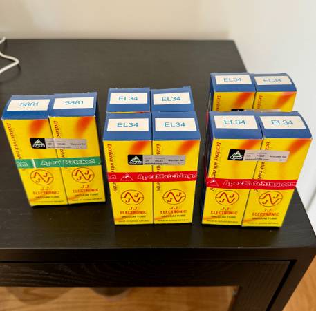 JJ EL 34 and 5881 Tubes, Apex Burned in 1
