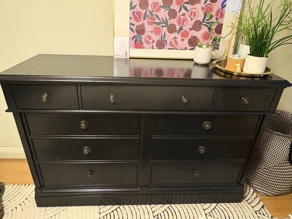 pottery barn black dresser Tradare for Bedroom with Gold Handle Modern 7 Drawer Dresser, Wood Chest of Drawer Closet Clothes Storage Organizer for Living Room, Hallway, TV Stand, 55 Inch Hardware may loosen over time Retired Pottery Barn Branford 9
