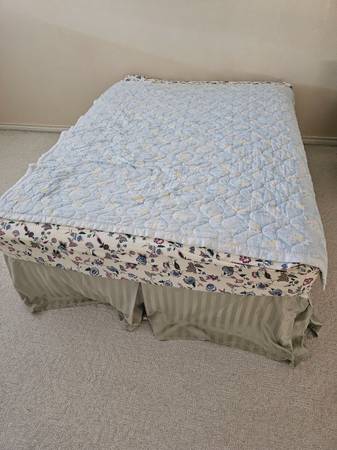 full-size bed, Ther-A-Pedic mattress, box spring, fed frame, sheets, p 1