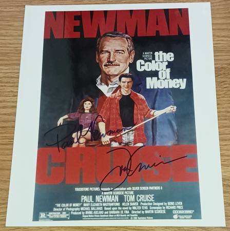 AUTO! The Color of Money Paul Newman & Tom Cruise 8x10 Movie Poster 1