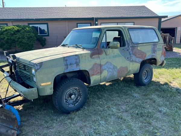 1986 Chevy K5 Blazer CUCV turbo diesel snow plow Military 2 owner - $7,500 (Denver)63619639638785121