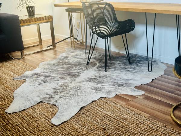 cb2: gorgeous cowhide area rug  .  5' x 8' 1