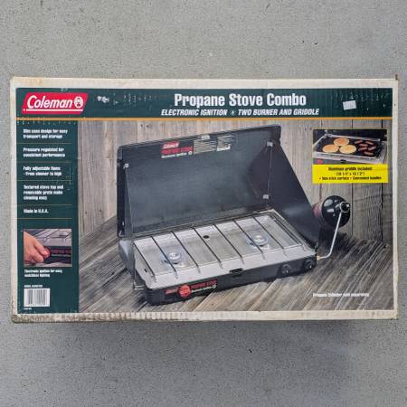 NEW Coleman electronic ignition 2 burner propane stove & griddle combo 1