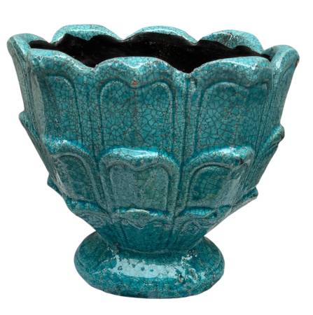 Planter Vase Turquoise blue Cerulean Ceramic Glaze Pottery Oval 1