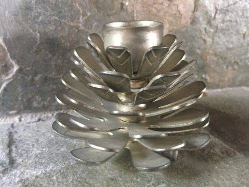 2 Vintage SilverPlated Pine Cone Candlesticks New in Box 1