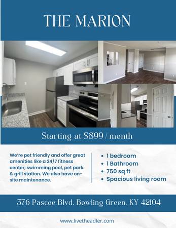 $899 / 1br - 750ft2 - Move into our one bedroom apartment for $899/month! (Bowling Green)63846718646787120