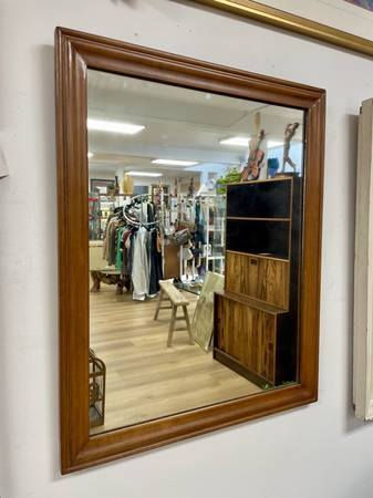 Vintage Mid Century Walnut Wood Rectangular Mirror 1