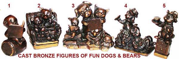 1 OF A KIND CAST BRONZE FIGURES OF FUN BEARS & DOGS 1