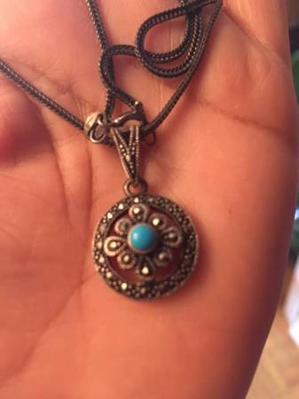 Marcasite Sterling Silver Necklace with Natural Turquoise Stone 1